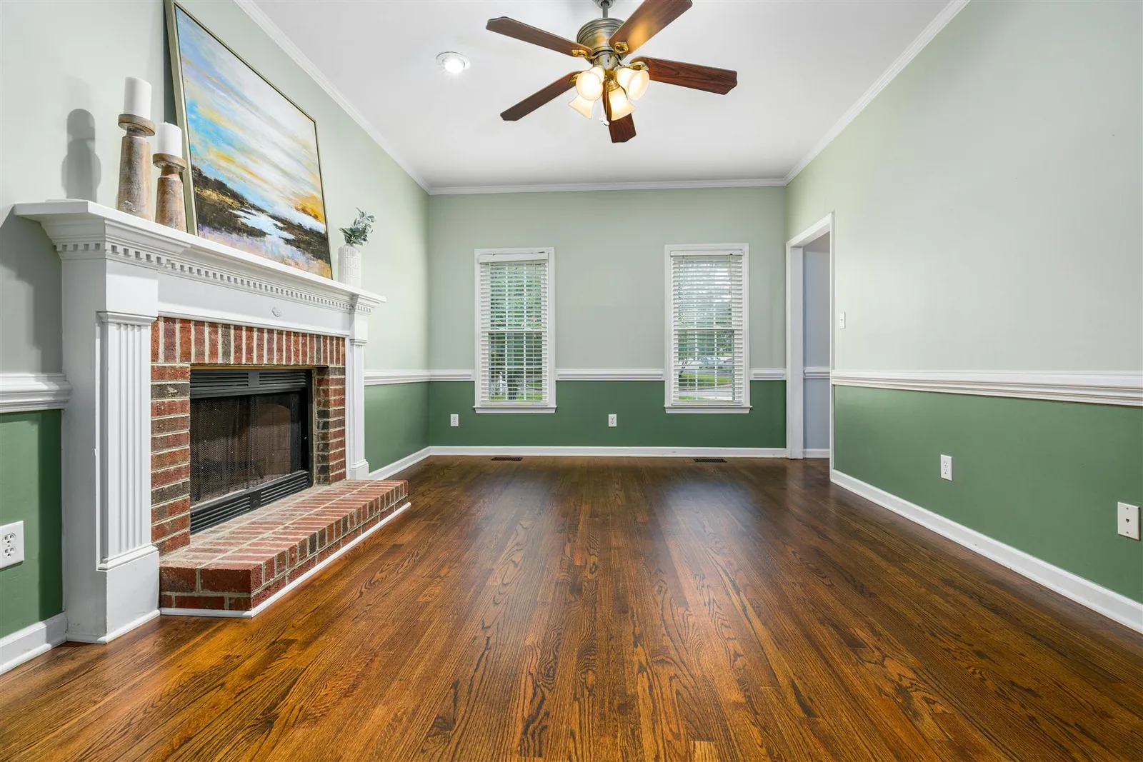 Freshly painted sage green interior room